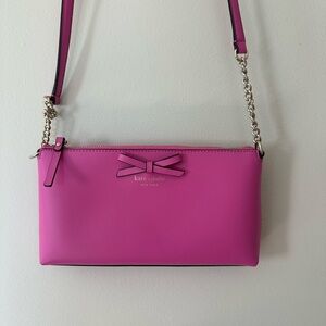 New! Kate Spade Elegant Bordeaux Leather Crossbody In Hot Pink